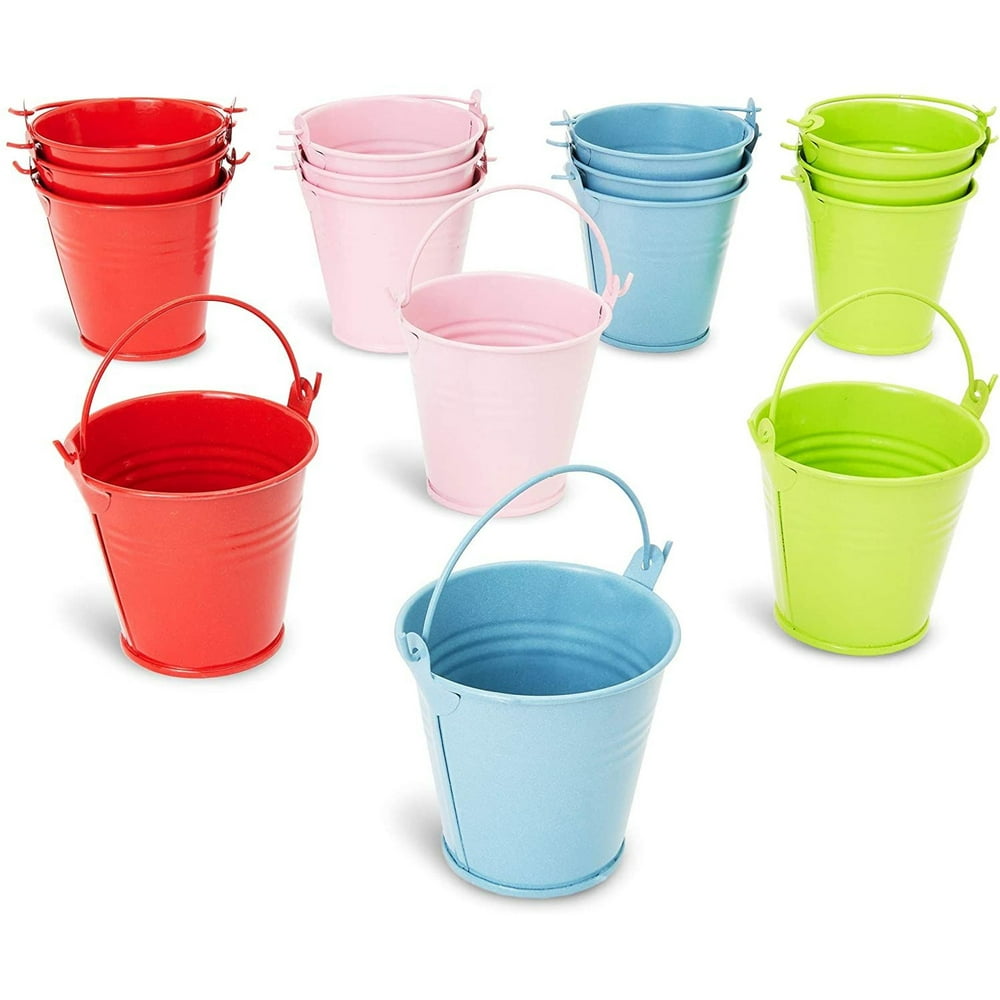 Juvale 16 Pack Colorful Mini Galvanized Buckets Metal Buckets with