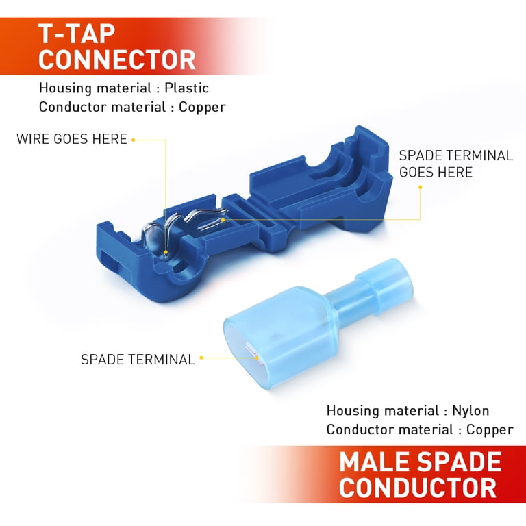 Metra Combo Pack: 100 T-Tap & Male Quick Disconnect Wire Connectors - 16-14 AWG 11 thumbnail image