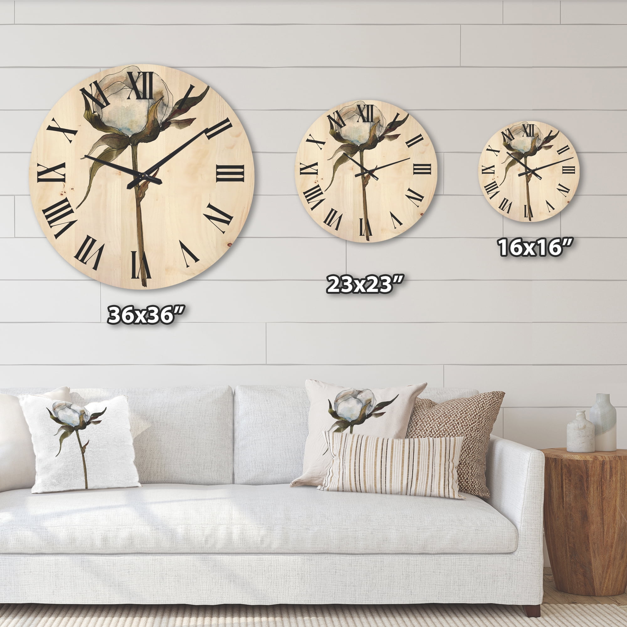 Designart 'Cotton Flower Retro Style' Traditional Wood Wall Clock