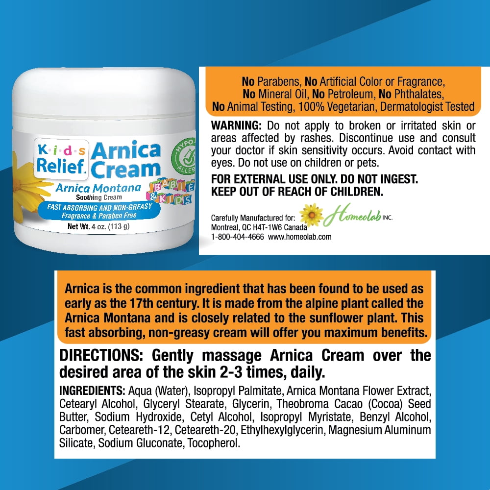Kids Relief™ Arnica Cream, Natural, Soothing, Non-Greasy, Hypo-Allergenic and Unscented for Bumps and Bruises, 4 oz