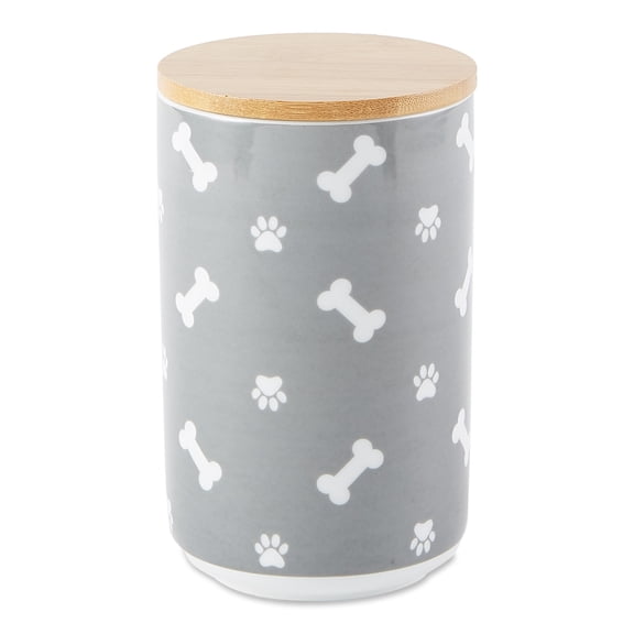 Bone Dry Ceramic Canister Jar for Pet Treats, Dishwasher Safe, 4x6.5", Gray Paw & Bone