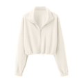 thumbnail image 7 of KHONTS Women's Full Zip Short Jacket Warm Winter Long Sleeve Stand Collar Sherpa Crop Coat Beige XL, 7 of 7