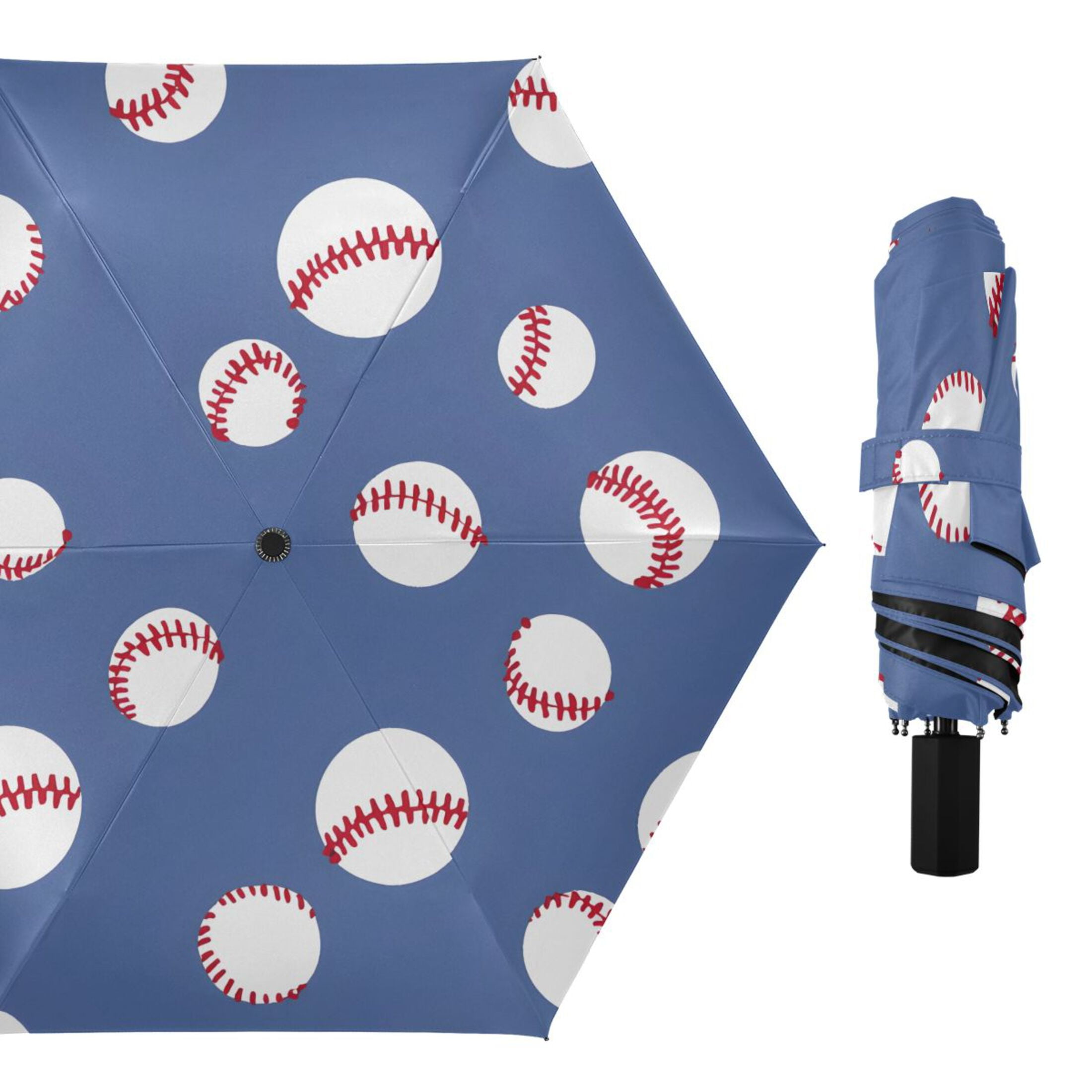 ALAZA Baseball Pattern UPF 50+ Compact Folding Umbrella for Rain Travel Umbrella Packable
