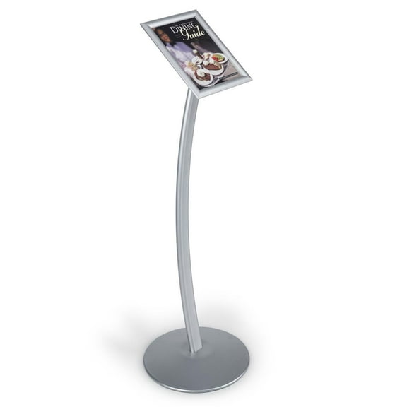 Floor-Standing Sign Stand for 8.5 x 11 inch Graphics, Snap-Open Frame - Silver Anodized Aluminum (CMB8511)