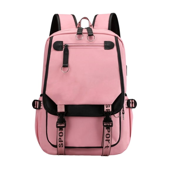 1 Pack 11.41×18.11×6.3in Solid Pink Nylon Laptop Backpack, Large Capacity Multi Compartment Daypack, Waterproof Lightweight Notebook Bag for Commute, Travel & Daily Carry