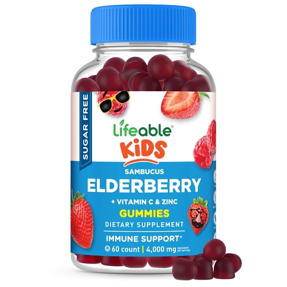 Lifeable Sugar Free Elderberry Gummies for Kids with Vitamin C and Zinc | Kids Immune Support Supplement | Great Tasting Elderberry Kids Gummies | Vegan, Non GMO, Kosher Gluten Free | 60 Gummies