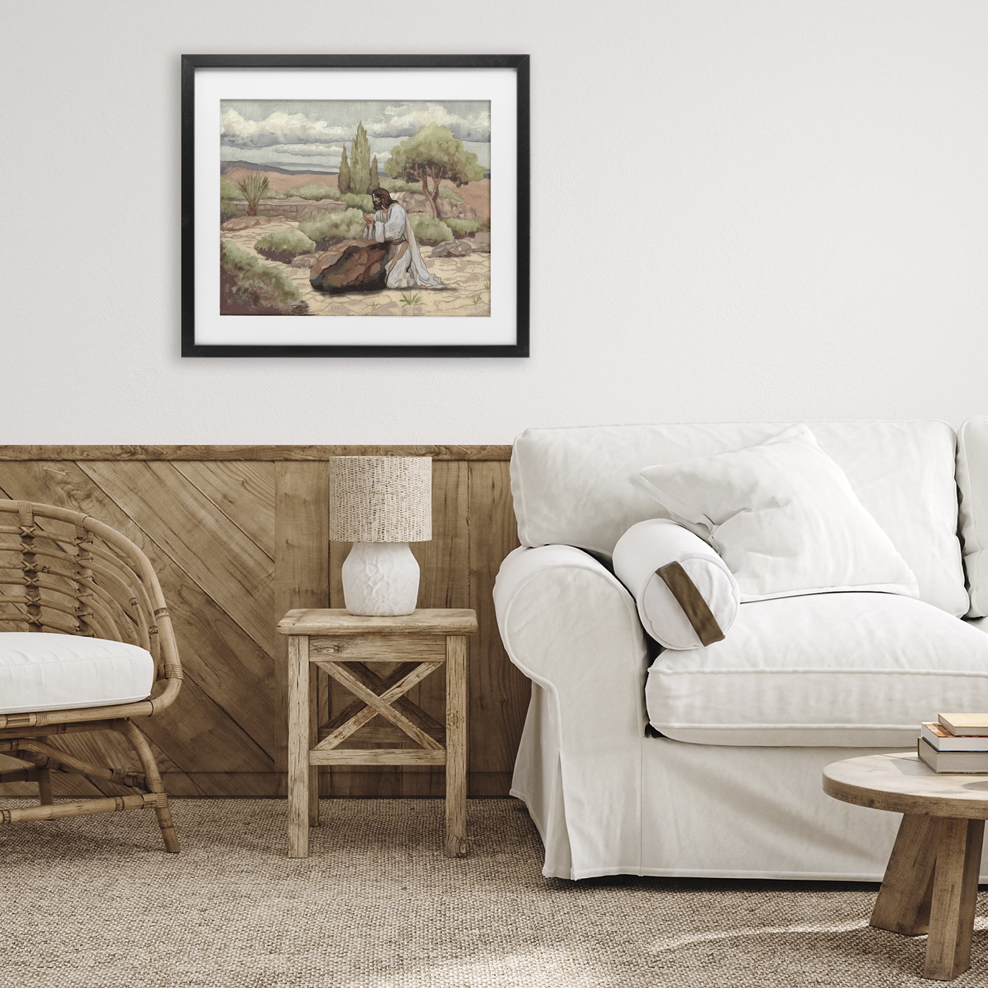 Stupell Industries Jesus Praying Countryside Black Framed Print Under Glass, design by Elizabeth Medley
