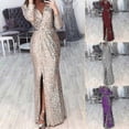 thumbnail image 2 of Women Deep V Neck Sequin Dress With Slit Long Sleeve Club Party Evening Dress For Women Lady New, 2 of 5