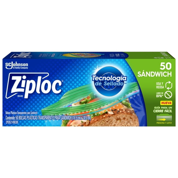 Bolsas Reutilizables Ziploc Para Sándwich 1 Paquete con 50 Bolsas