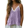 thumbnail image 2 of Women Summer Camisole Tops Lace V Neck Spaghetti Strap Loose Breathable Linen Casual Boho Sleeveless Tank Tops Purple S, 2 of 8