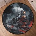 thumbnail image 6 of CURLYOOT Round Rug 3ft Steam Engine Old Train Area Rug, Washable Circle Mat Non Slip Floor Carpet Mat, Soft Indoor Rugs for Entryway Living Room Dining Room Bedroom, 6 of 7