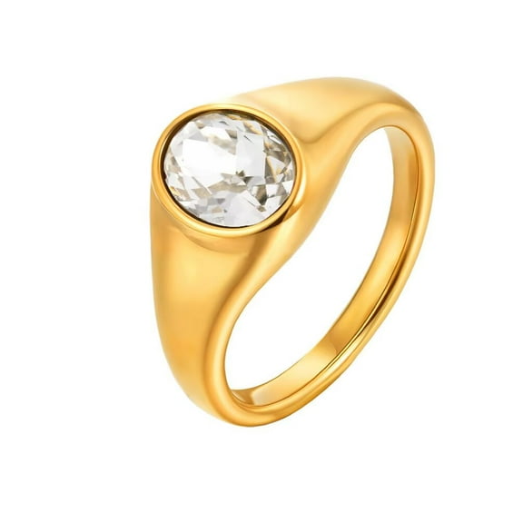 PAMTIER Women's Stainless Steel Simple Classic Elegant Geometric Oval Cut Crystal Stackable Ring Matching Set Wedding Band White Size 6