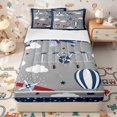 thumbnail image 2 of Erosebridal Cartoon Vintage Biplane Zipper Twin Comforter Sets with Fitted Sheet and 2 Pillowcases,Striped Balloon Cloud Print Zipper Bedding Set,Gray Navy Red White,4-Piece, 2 of 6