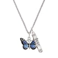 thumbnail image 1 of Delight Jewelry Silvertone Large Blue Butterfly with 6 AB Crystals Silvertone Best Friends Forever Bar Charm Necklace, 23", 1 of 4