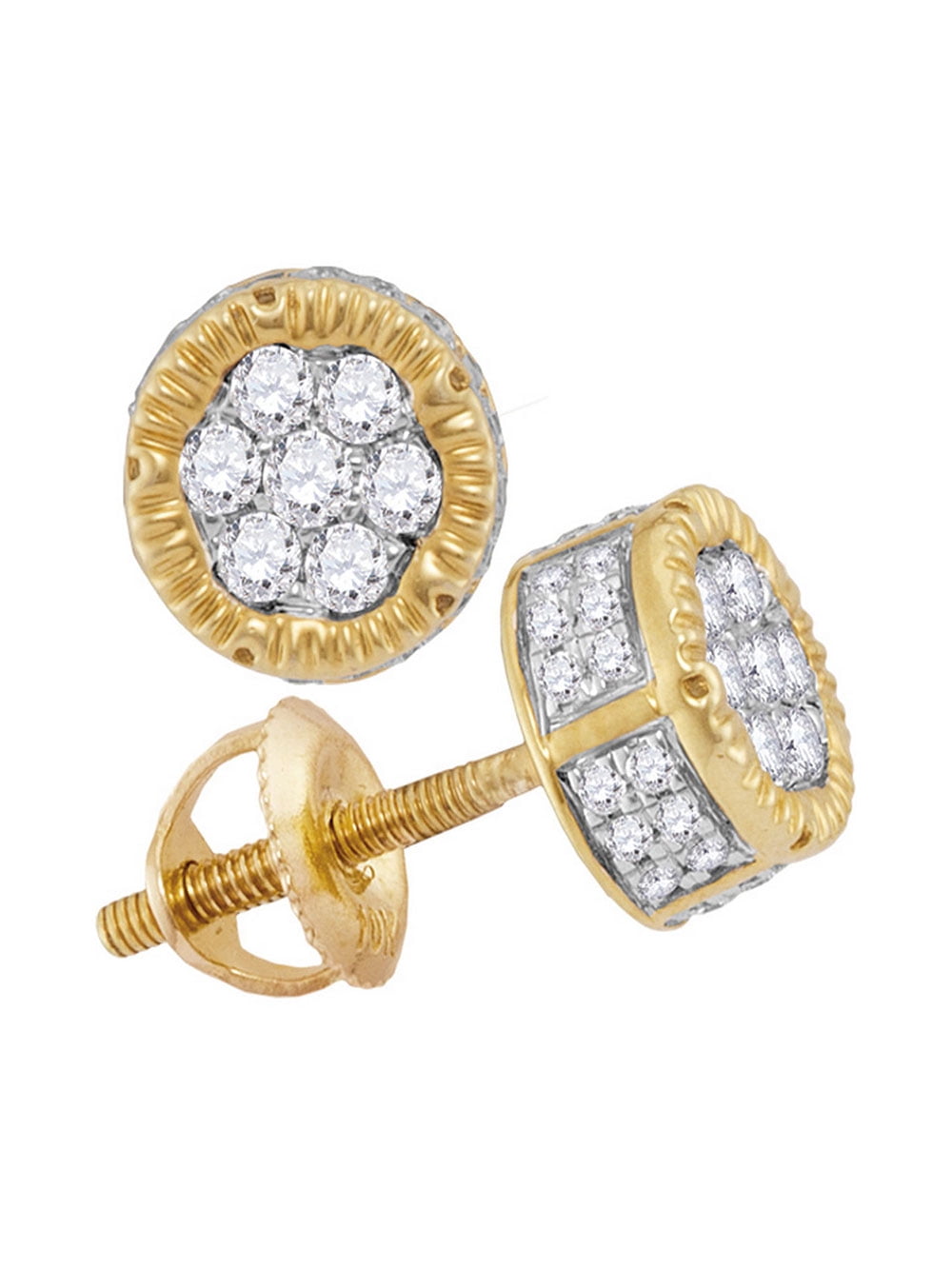 AA Jewels - Solid 10k Yellow Gold Men's Round Diamond 3D Circle Cluster