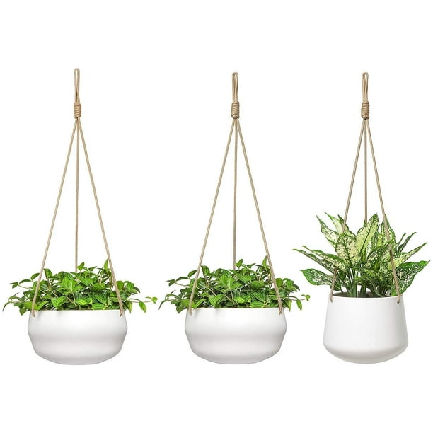 Set of 3 Ceramic Hanging Planter for Indoor Plants 8 Inch and 6