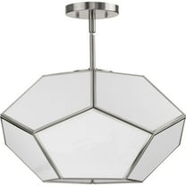 Progress Lighting Latham 3-Light Semi-Flush Mount, Brushed Nickel, White Art Glass.