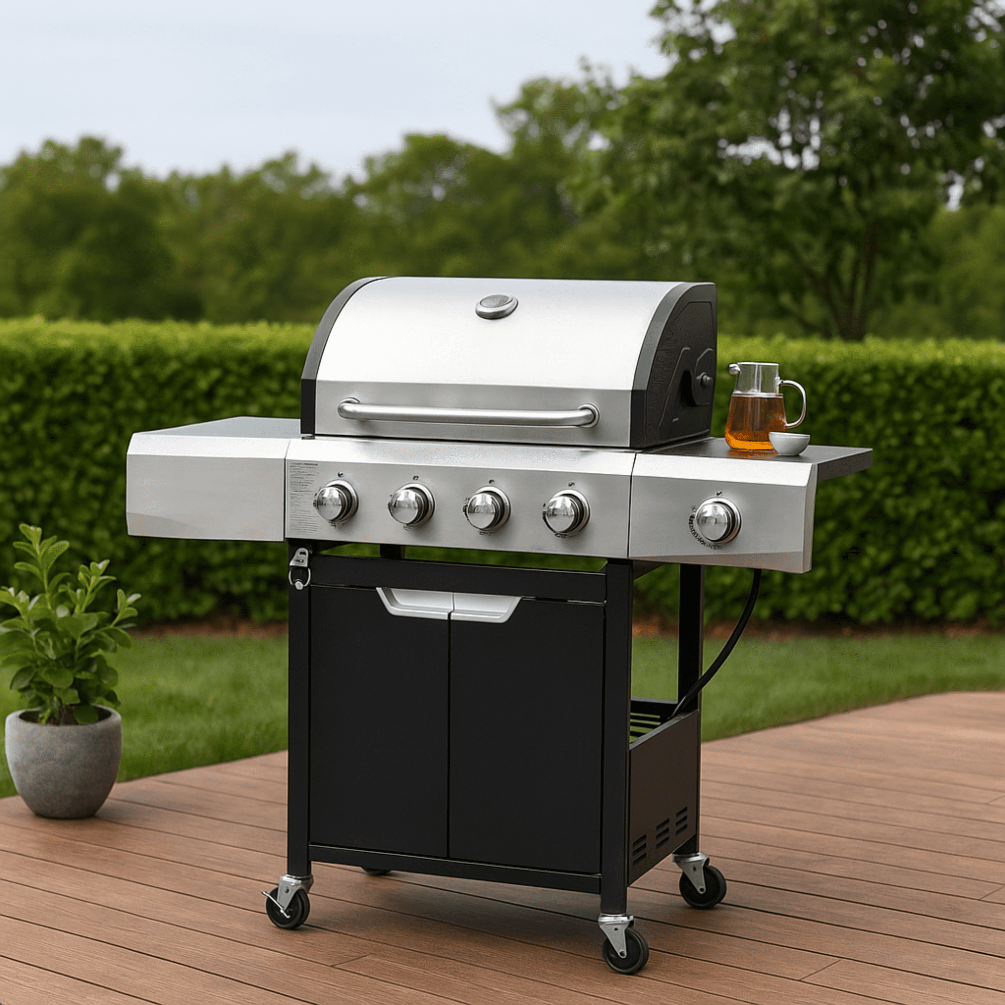 Propane Grill 4 Burner Barbecue Grill Stainless Steel Gas Grill with Side Burner for Outdoor BBQ, Camping