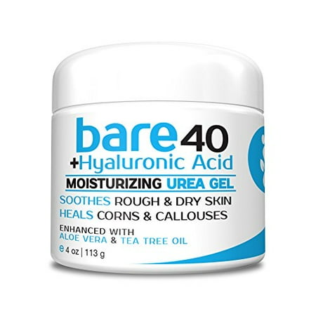 Bare Urea 40% Percent Plus Hyaluronic Acid Gel for Hands, Feet, Elbows and Knees - Corn & Callus Remover - Skin Exfoliator & Moisturizer - Repairs Thick, Callused Dead & Dry (Best Moisturizer For Dry Skin Feet)