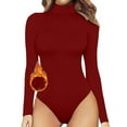 thumbnail image 2 of Pxiakgy jumpsuits for women Women'sknitted Underwear Crew Neck Long Sleeve Leggings Slim Jumpsuit Bodysuit Top womens jumpsuit Wine + XXL, 2 of 7