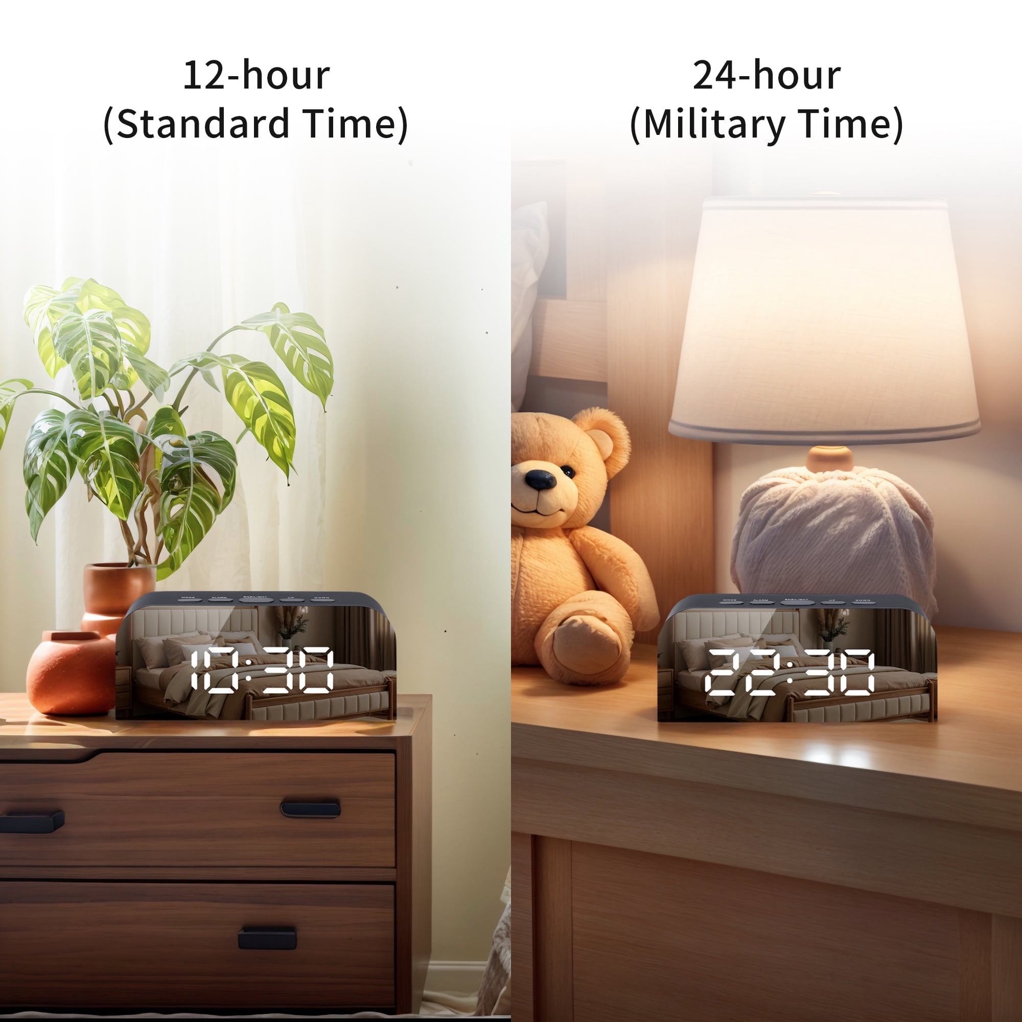 Unique Bargains LED Alarm Clock Black Housing and Silver Mirror 5.5"L x 1.36"W x 2.4"H