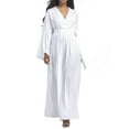 thumbnail image 3 of Womens Long Sleeve V Neck A Line Floor Length Gathered Waist Maxi Dress with Tie Belt WHITE M, 3 of 5