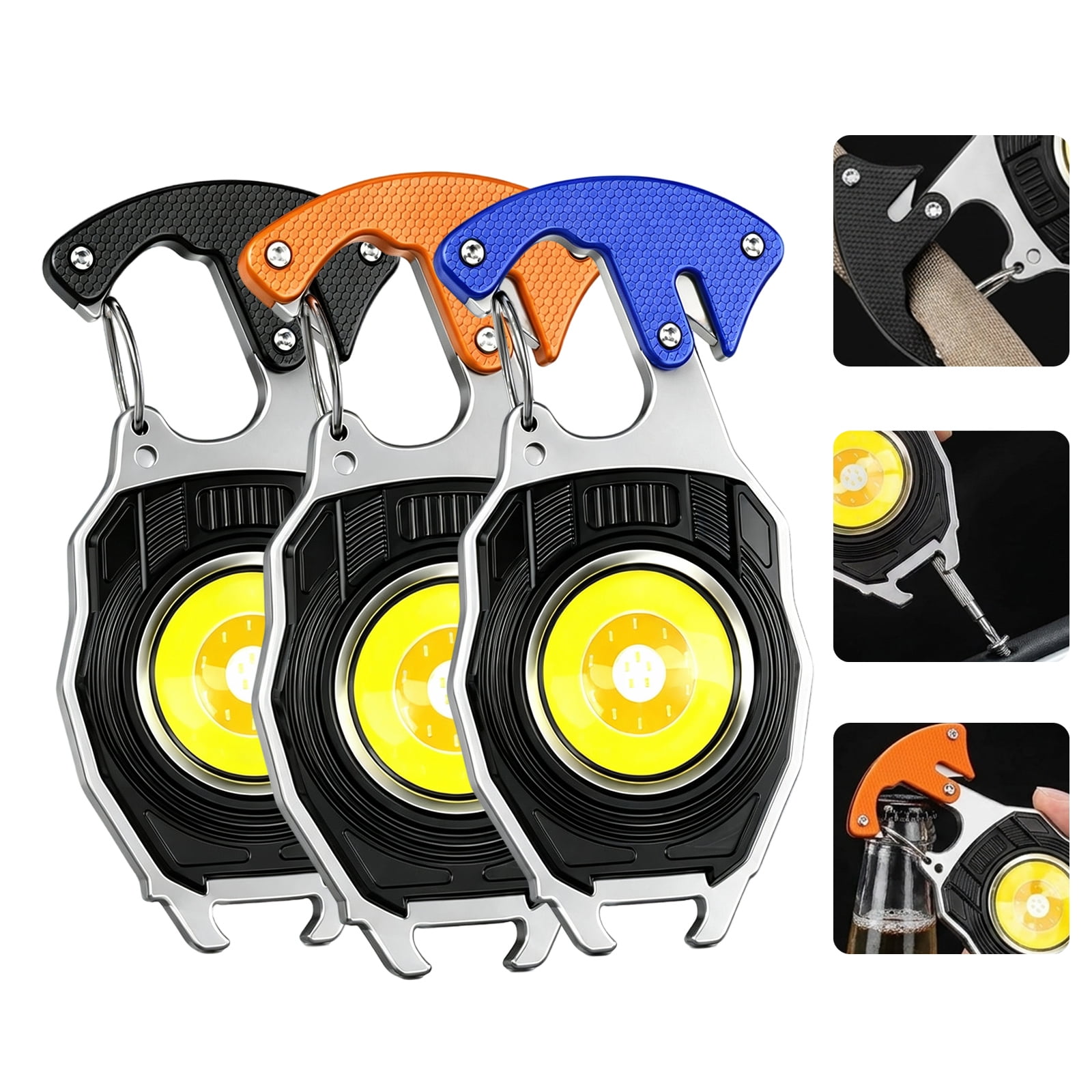 8-in-1 Multifunctional Keychain Flashlight 3 Pack EDC Multitool with LED Light Screwdriver Bottle Opener & Seat Belt Cutter