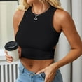 thumbnail image 2 of yunLCZ Basic T Shirts Womens Summer Tops Cutout Sleeveless Crewneck Racerback Ribbed Knitted Crop Tank Top Women's Short Sleeve Shirts Black L, 2 of 4