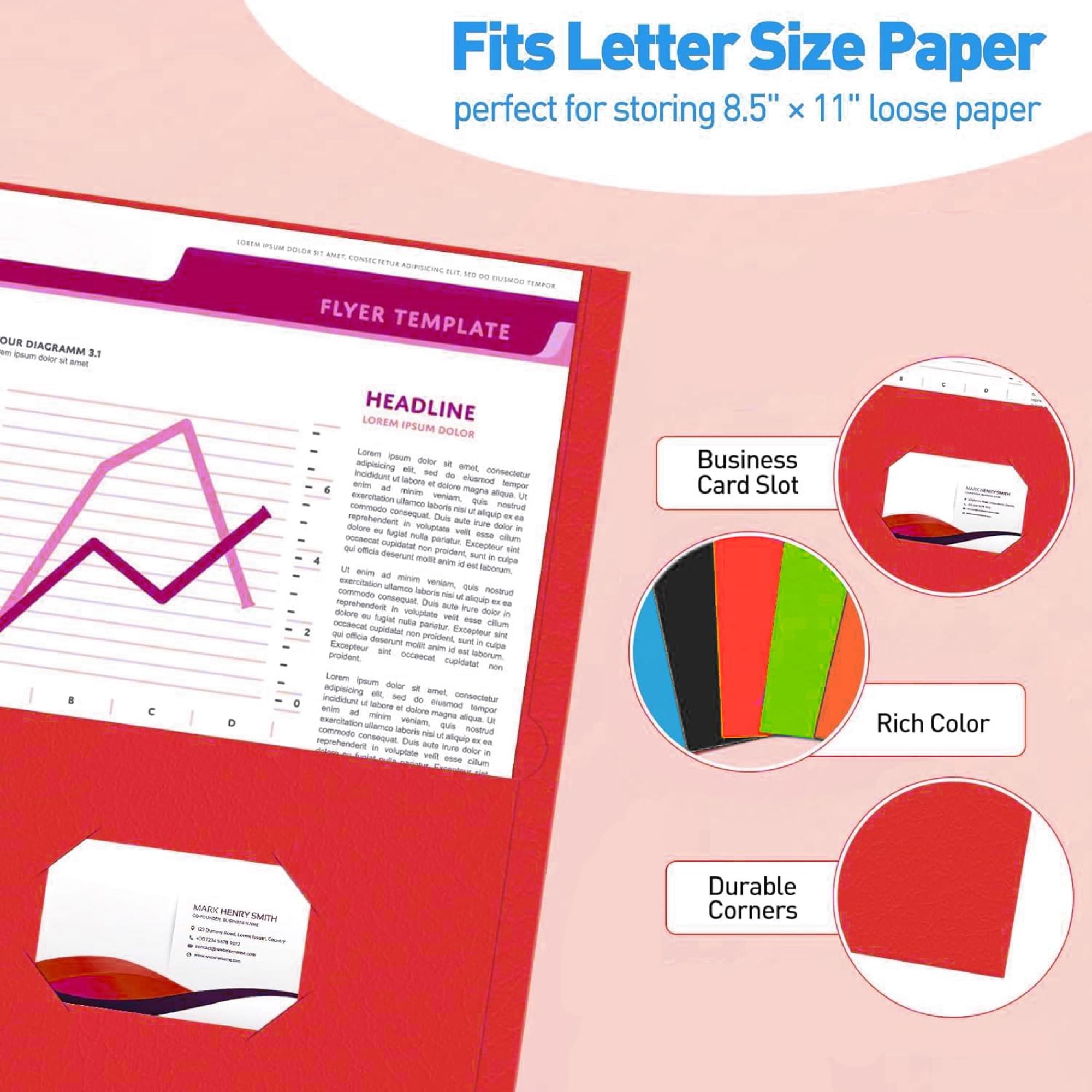 100 Pack of Bulk Wholesale Two Pocket Paper Folders in 6 Assorted Colors for Filing Paper Work