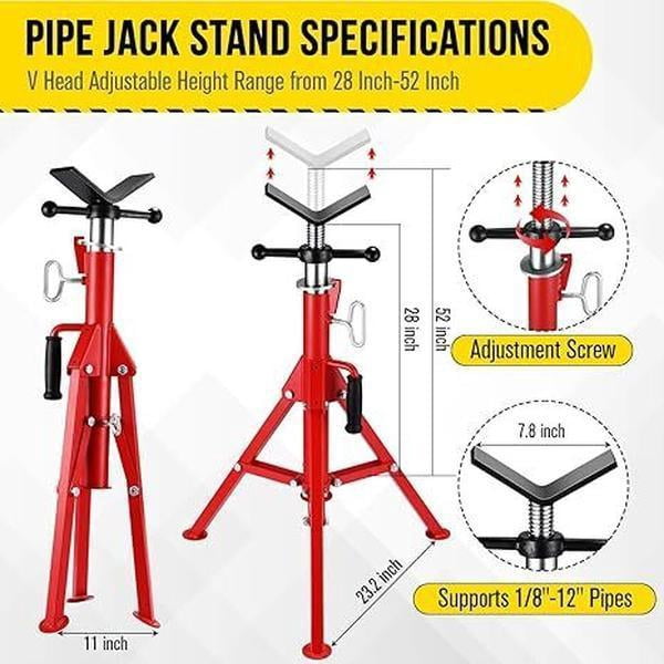 V-Head Pipe Jack Stand with 2500 Lbs Heavy-Duty Steel, Folding Legs, 28-52 Inch Adjustable Height, for Welding, Automotive and Construction Projects Stabilize Safety