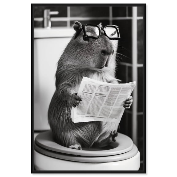 Me Time Capybara Canvas Funny Bathroom Art by Art Remedy, Black Frame, 10" x 15"