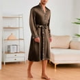 thumbnail image 4 of Mens Long Sleeve Bathrobe with Shorts Set 2 Piece Silk Robe Lounge Wear Pjs Sets Lightweight Pajamas Sleepwear Coffee, XL, 4 of 5