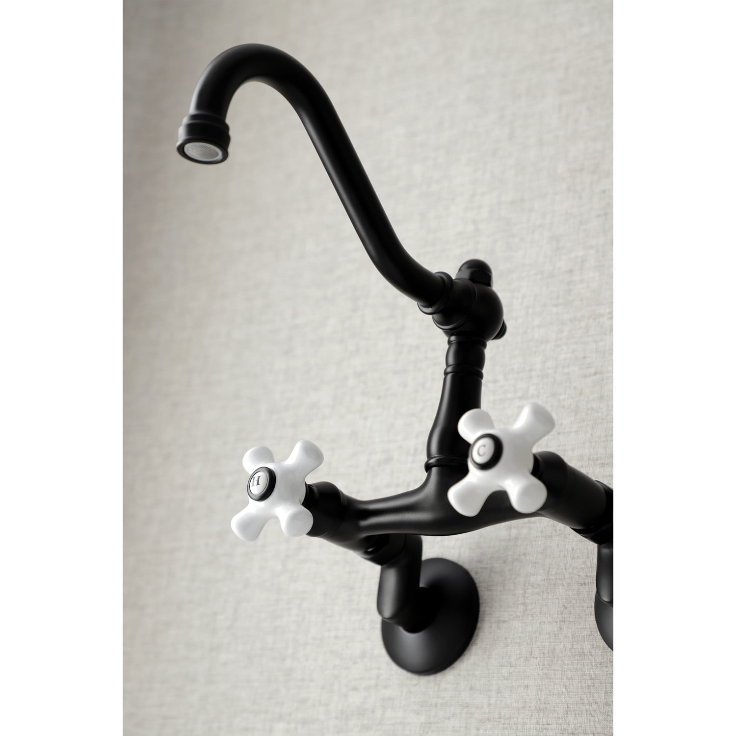 Kingston Brass KS3220PX Vintage 6" Adjustable Center Wall Mount Kitchen Faucet, Matte Black