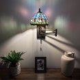 thumbnail image 2 of Tiffany Style Sconce Lamp Swing Arm Blue Stained Glass Purple Tulips LED Bulb Included 13”W*8”D*15”H, 2 of 8