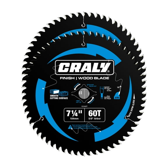 CRALY 7-1/4 Inch 60 Teeth Circular Saw Blade, 5/8 Inch Arbor, for Wood Cutting, with Carbide Tip and Thin Kerf