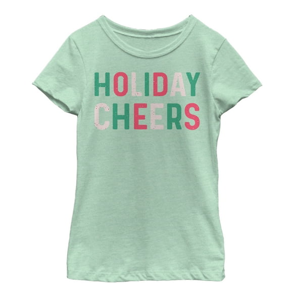 Girl's CHIN UP Christmas Holiday Cheers  Graphic Tee Mint Large