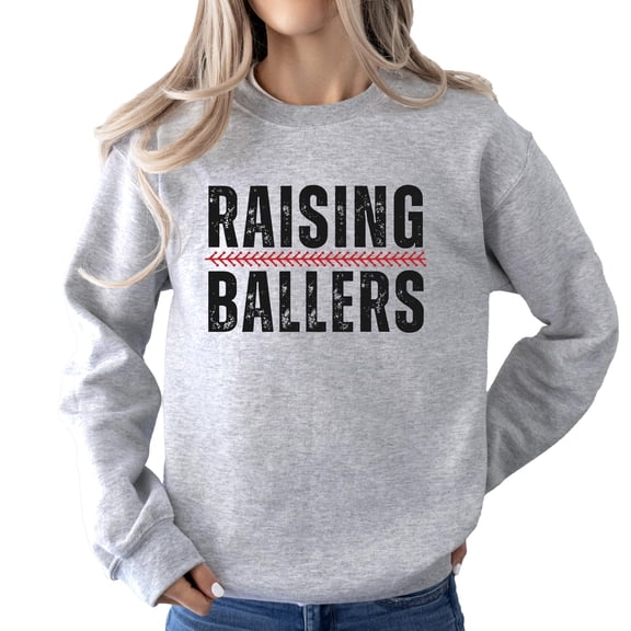 Raising Ballers Baseball Mom Sweatshirt Softball Mom Sweater for Women Gray Sweatshirt Adult Small