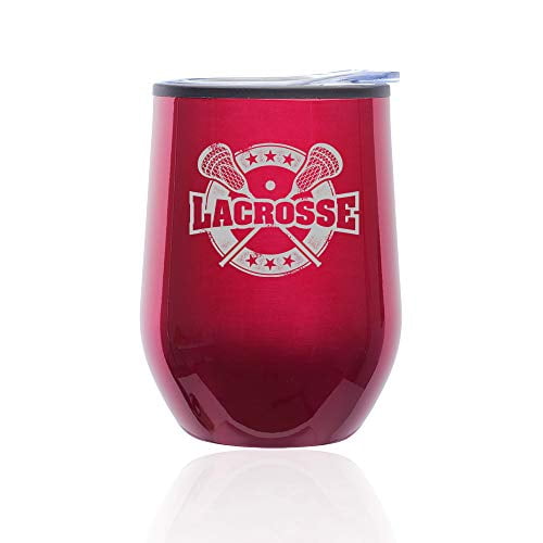 Stemless Wine Tumbler Coffee Travel Mug Glass Cup w/ Lid Lacrosse Mom 