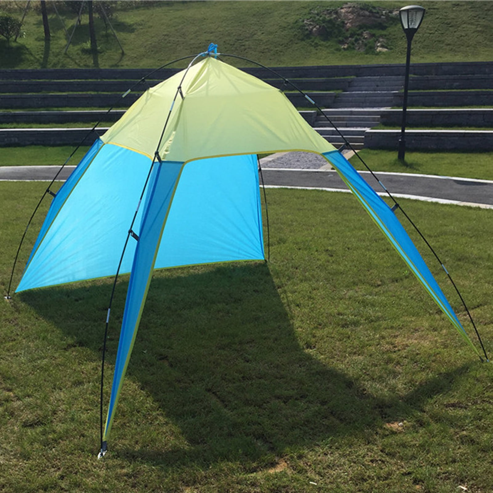 Portable Beach Canopy Sun Shade Triangle Patchwork Tent Shelter Camping Fishing 