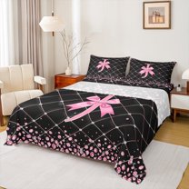 Manfei Initial J Letter Twin Sheet Sets for Girls, Cartoon Stripes Bow-tie Twin Fitted Sheet, Princess Bow Flat Sheet, Lightweight Room Decor, 3-Piece