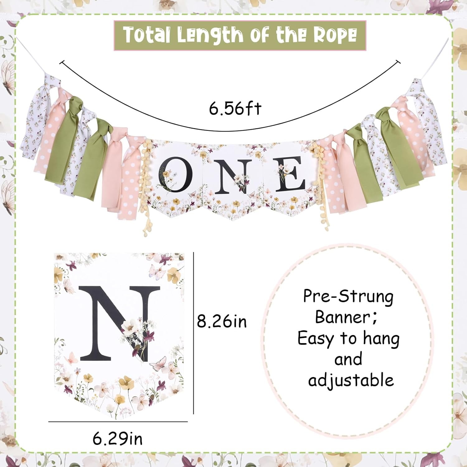 Kreatwow Wildflower First Birthday High Chair Banner – Cute 1st Birthday Decor For Girls With Daisy & Butterflies - View #7