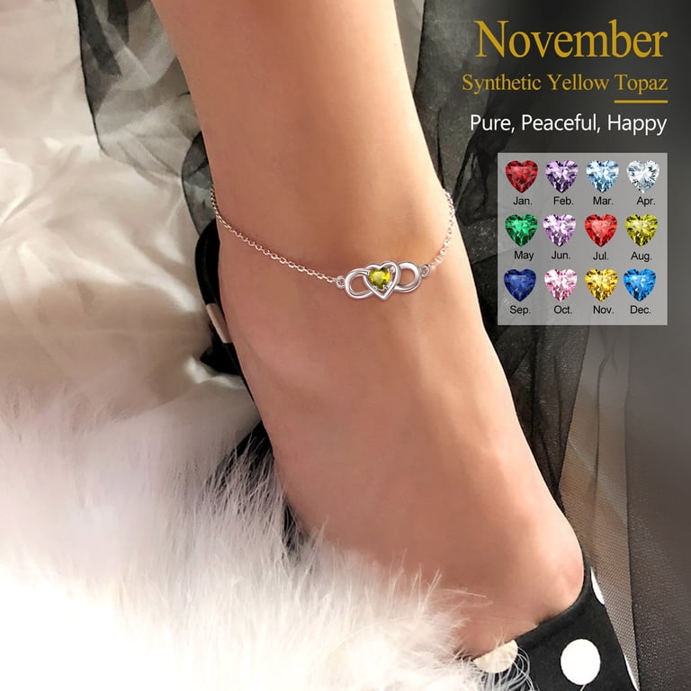 Silvora Sterling Silver Ankle Bracelet Women November Heart