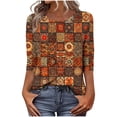 thumbnail image 2 of Pounoo Womens 3/4 Sleeve Tops Crewneck Floral Print Relaxed Fit Breathable Blouse Tropical Flower Vacation Casual Spring Summer Everyday Outfits Gift, 2 of 7