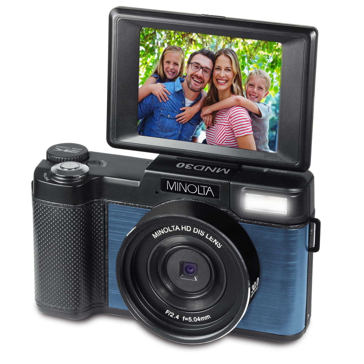 Minolta MND30 30MP 2.7K QHD 3.0" LCD Screen Digital Camera, Blue, With micro SD Card and Slinger Camera Bag
