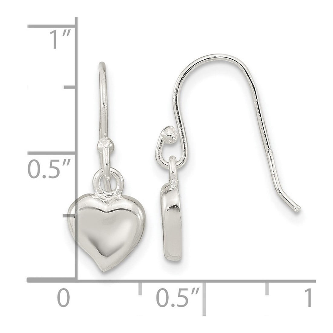 925 Sterling Silver Polished Love Heart Dangle Shephard Hook Earrings 22x7.85mm Wide Dangle Earring for Women