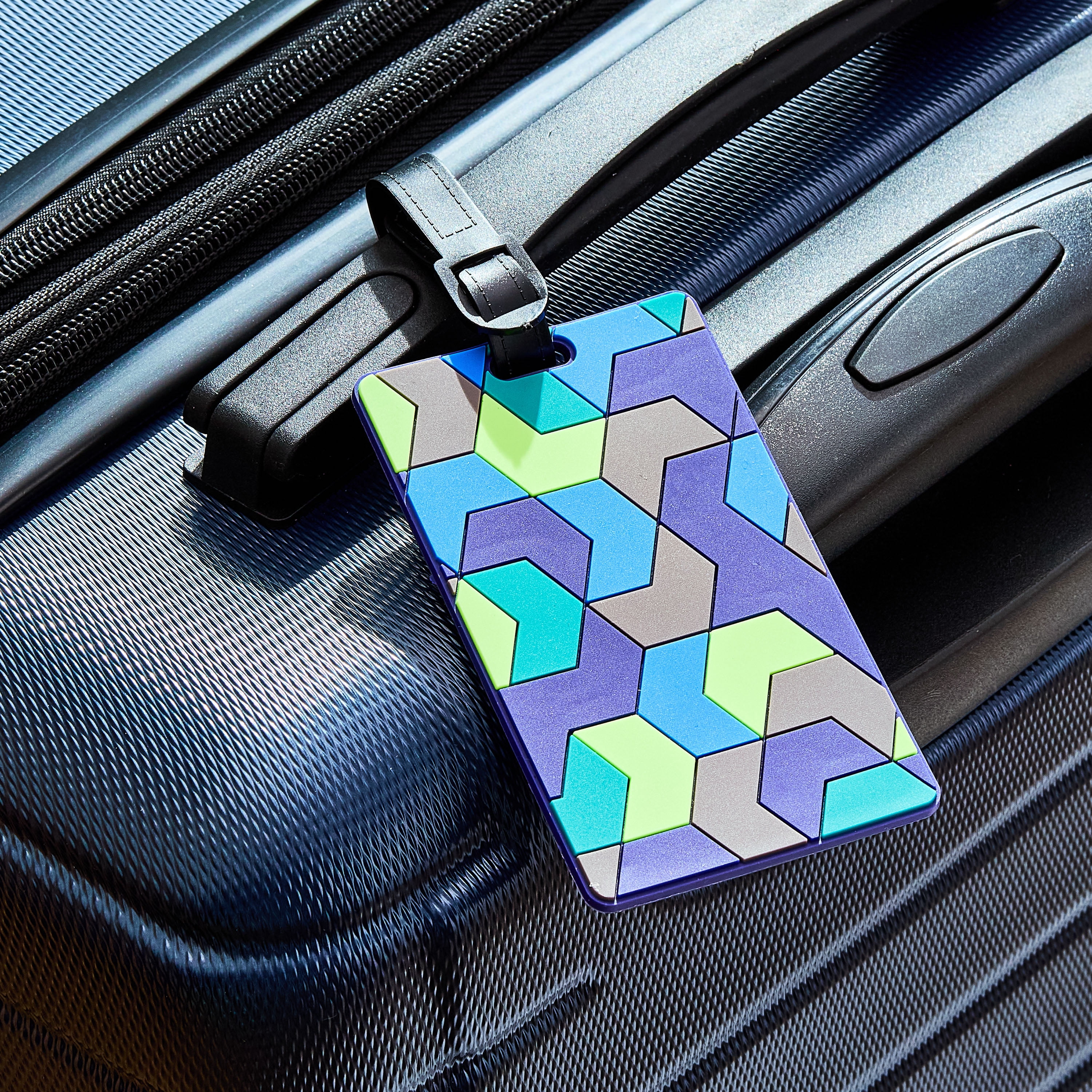 Protege Geometric Pattern Luggage Tag with Identification Card for Travel, Multicolor