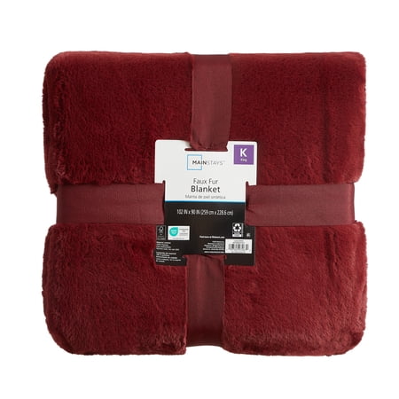 MAINSTAYS COZY FAUX FUR SUPER SOFT LUXURY BLANKET, KING, LUSCIOUS MERLOT