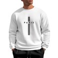 thumbnail image 2 of PARIS Men's Letter Printed Round Neck Long Sleeve Sweatshirt, Casual Sports Pullover for Gym, Street Fashion and Everyday Comfort Wear,White,L, 2 of 5