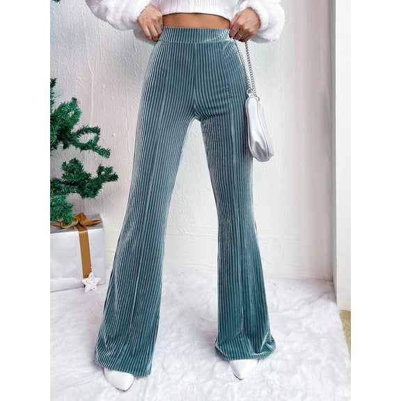 Women's Velvet Flare Leg High Waist Solid Comfy Palazzos Casual Bootcut Pants