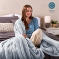 thumbnail image 4 of Bare Home Faux Shearling Blanket - Fluffy & Soft - Lightweight - Throw/Travel, Dusty Blue - Tipped, 4 of 6